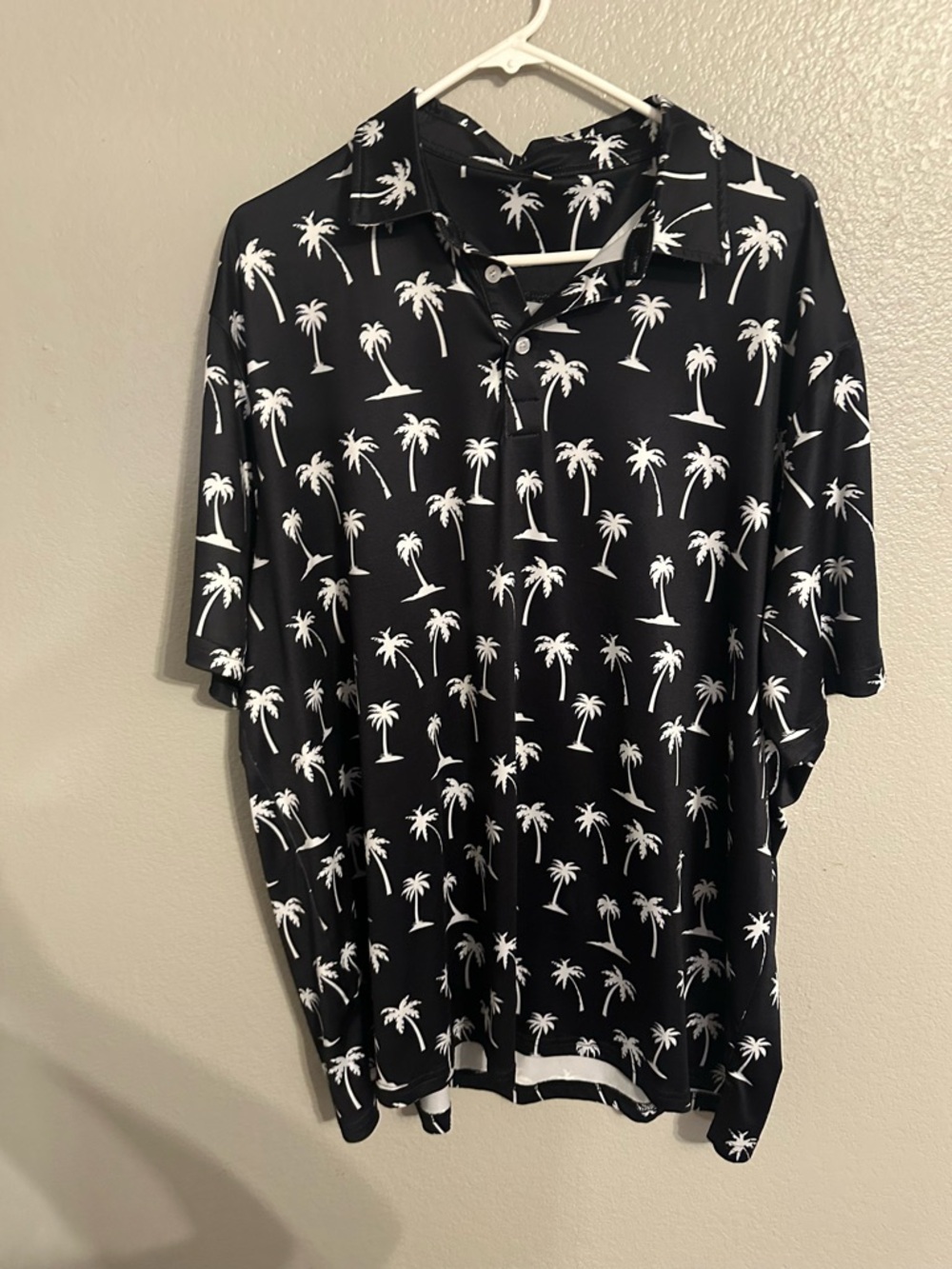 bcg Black Polo with White Palm Tree Print